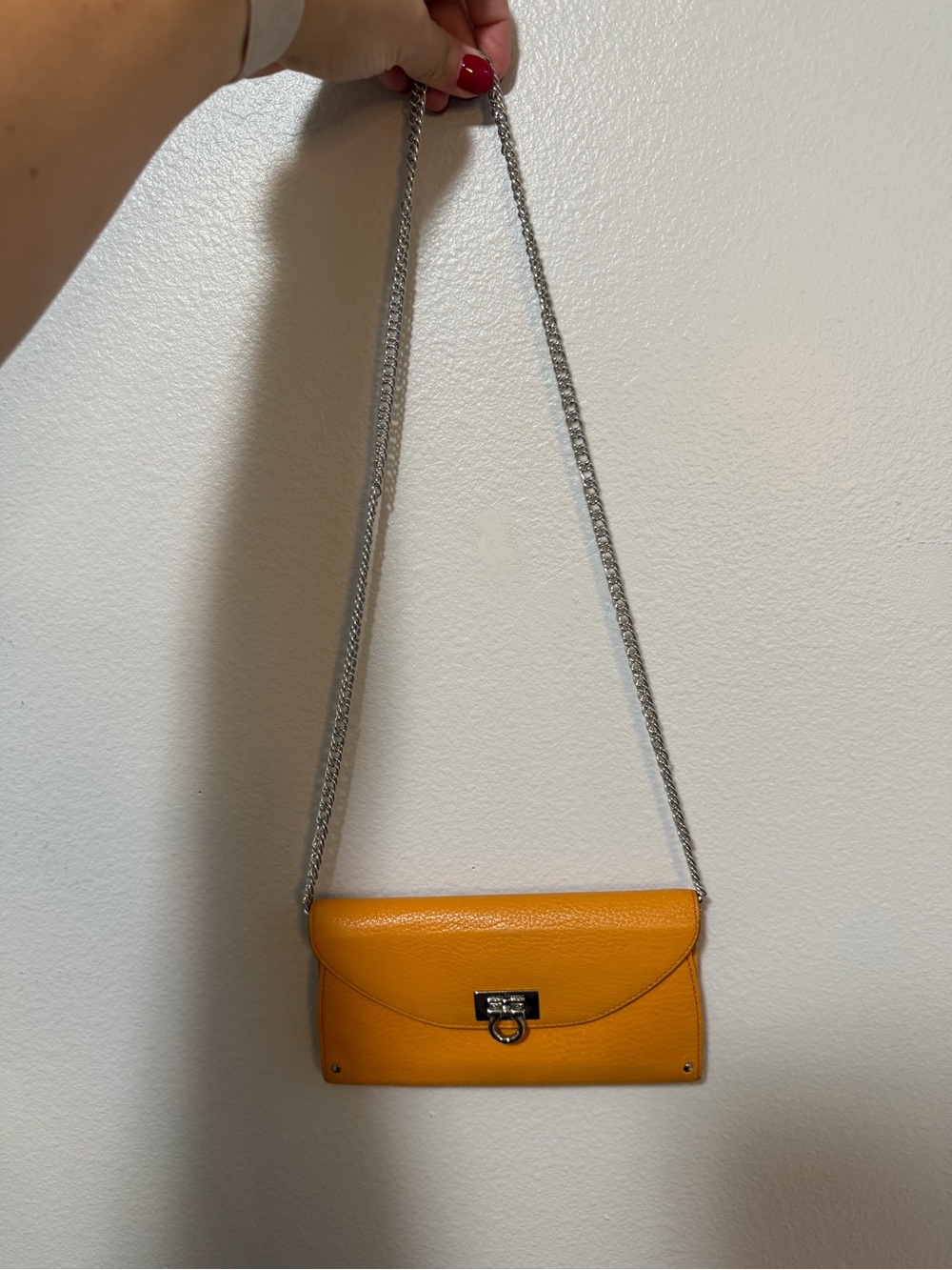 Salvatore Ferragamo Yellow Leather Crossbody Bag with Chain Strap